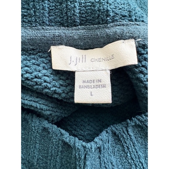 J Jill Chenille Chunky Cable Knit Sweater Teal Blue Oversized Pullover Size L - Picture 4 of 8